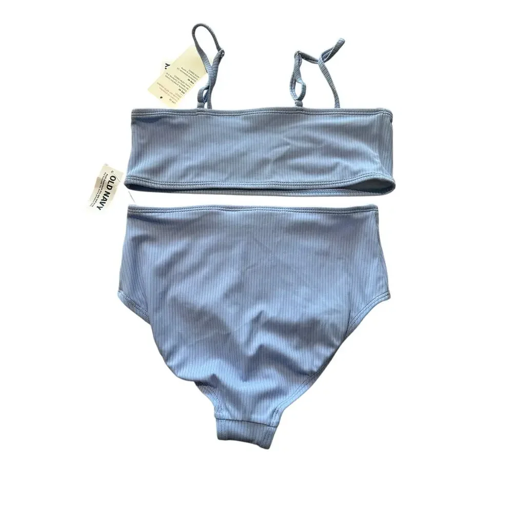Old Navy Girls' Rib Knit Bandeau Bikini Swim Set Blue L NEW